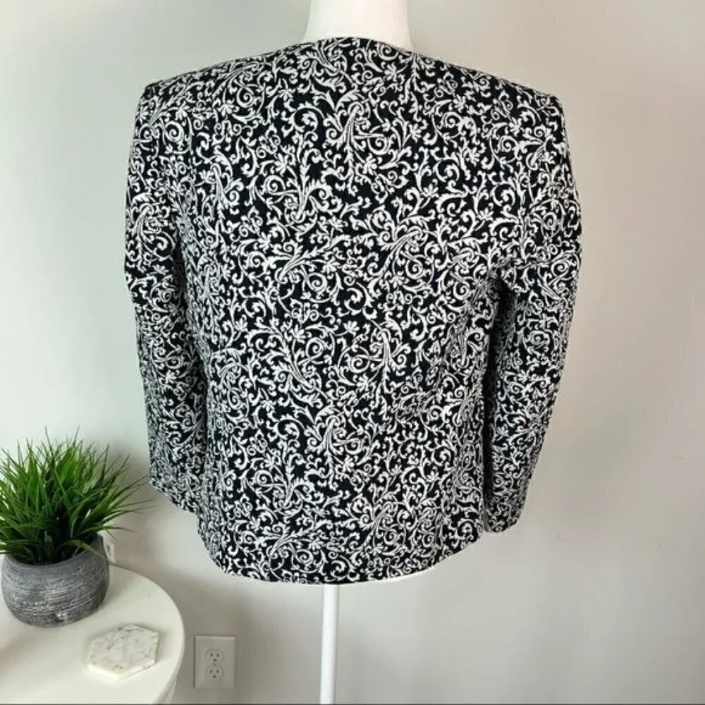 Alfred Dunner Womens Jacket Coat Metallic Black Floral Buttons Petites 12P